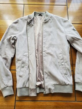 Topman Beige Suede-Texture Bomber Jacket